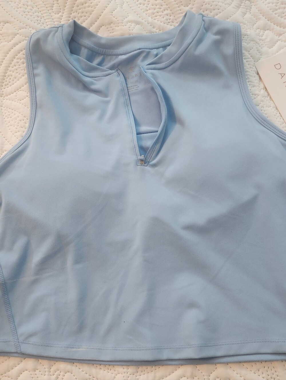 NWT DANSKIN blue, Fitted Quarter Zip Top, Built In Bra, Size Xl